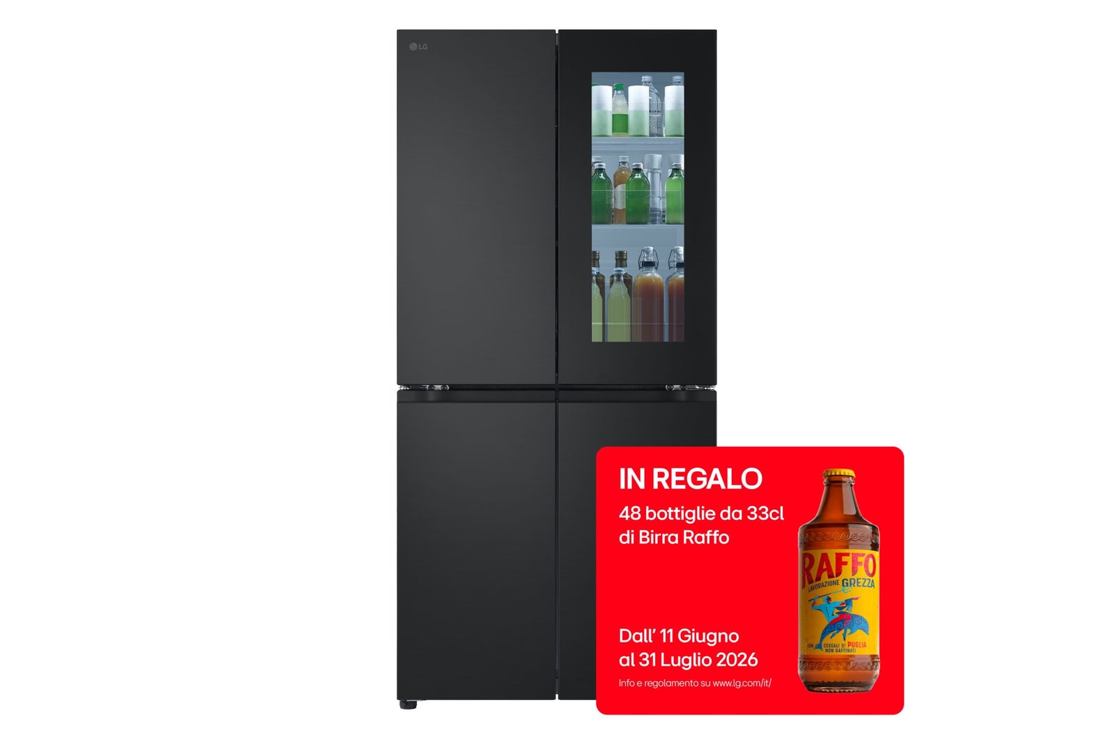 Vista frontale di Frigorifero Multidoor InstaView Slim | Classe E, 530L | Wi-Fi, Linear Cooling, Total No frost | Essence Matte Black GMV860EPDE