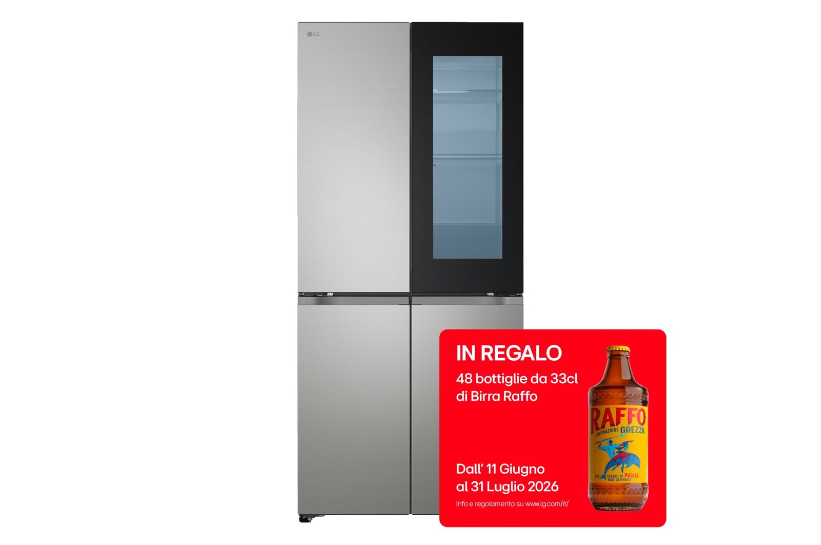 Vista frontale di Frigorifero Multidoor Slim Instaview | Classe E, 580L | Wi-Fi, Total No frost | Prime Silver GMVS30SEPY