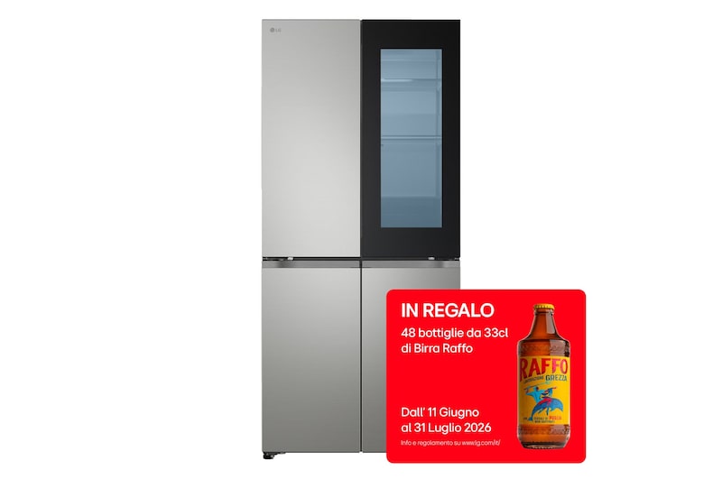 Vista frontale di Frigorifero Multidoor Slim Instaview | Classe E, 580L | Wi-Fi, Total No frost | Prime Silver GMVS30SEPY