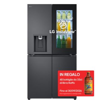 Vista frontale di Frigorifero Multidoor InstaView | Classe E, 638L | Wi-Fi, Dispenser UVnano con allaccio, Metal Fresh, No frost | Nero GMG960EVJE