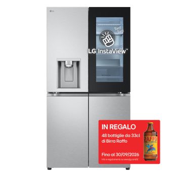 Vista frontale di Frigorifero Multidoor InstaView | Classe E, 638L | Wi-Fi, Dispenser UVnano con allaccio, Metal Fresh, No frost | Acciaio GMG960MBJE