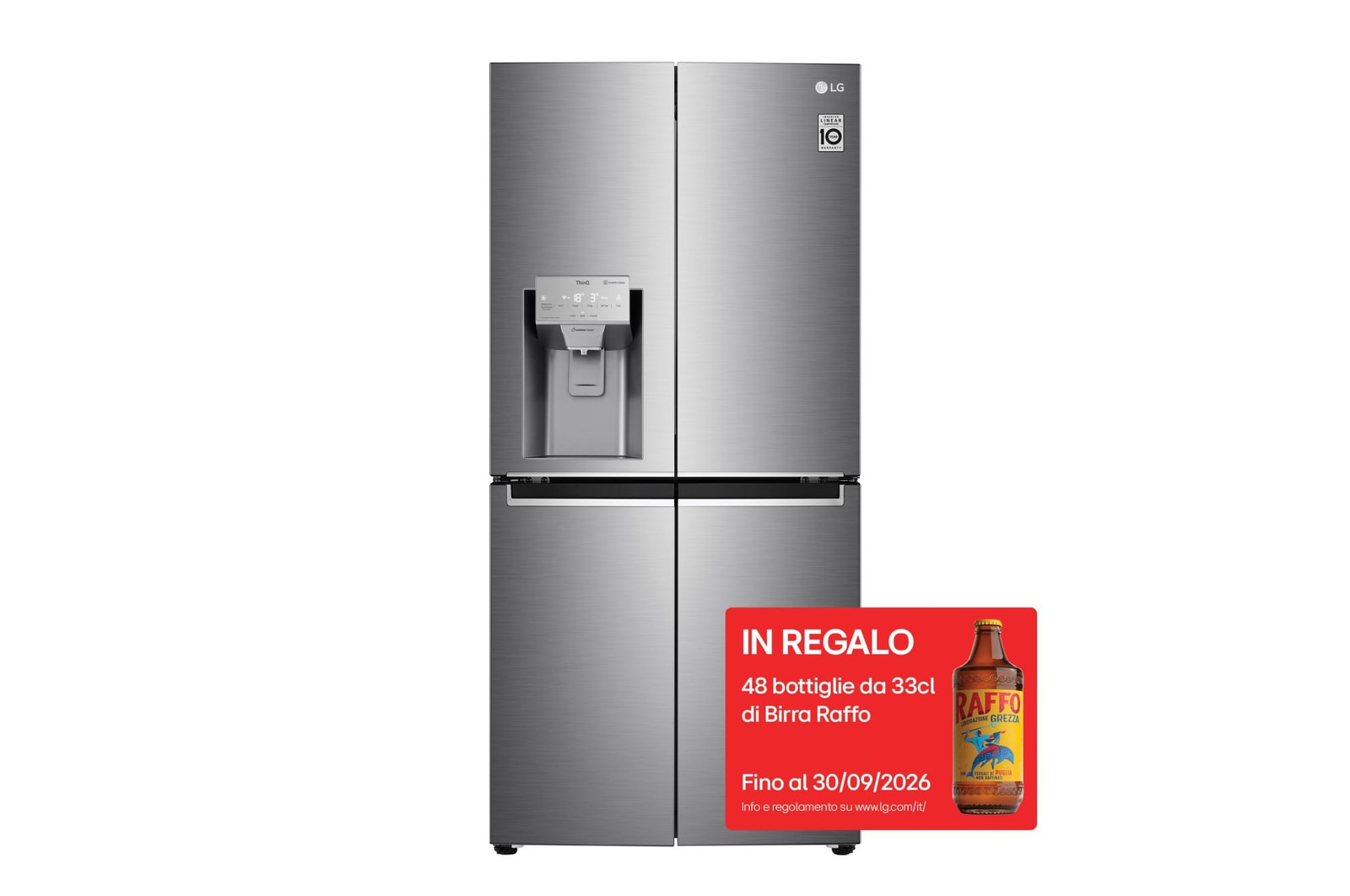 Vista frontale di Frigorifero Multidoor Slim | Classe F, 506L | Wi-Fi, Dispenser con allaccio, UVnano, Door & Linear Cooling, No frost | Inox GML844PZ6F