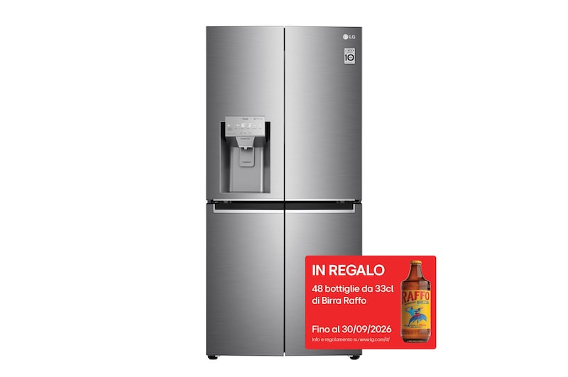 Vista frontale di Frigorifero Multidoor Slim | Classe F, 506L | Wi-Fi, Dispenser con allaccio, UVnano, Door & Linear Cooling, No frost | Inox GML844PZ6F