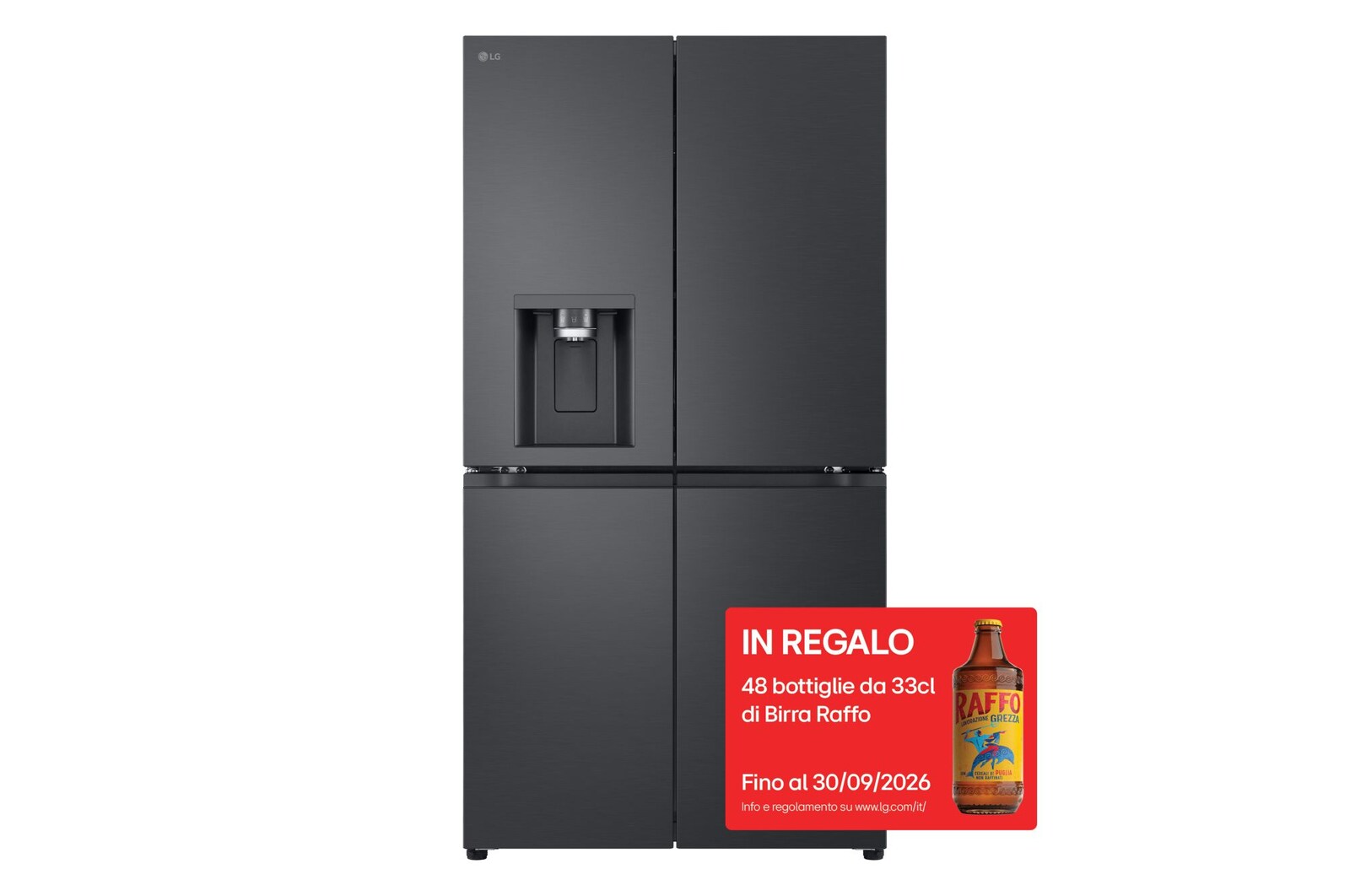 Vista frontale di Frigorifero Multidoor | Classe E, 641L | Wi-Fi, Dispenser UVnano con allaccio, No frost | Nero GML960EVBE