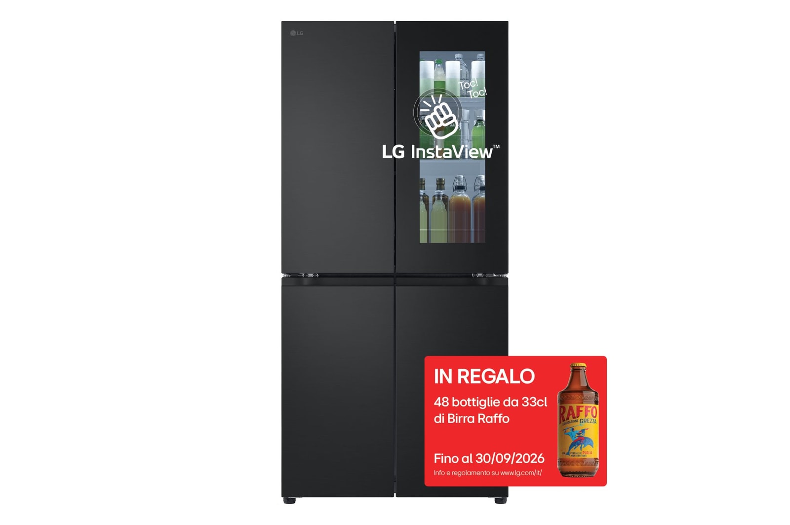 Vista frontale di Frigorifero Multidoor InstaView Slim | Classe E, 530L | Wi-Fi, Linear Cooling, Total No frost | Essence Matte Black GMV860EPDE