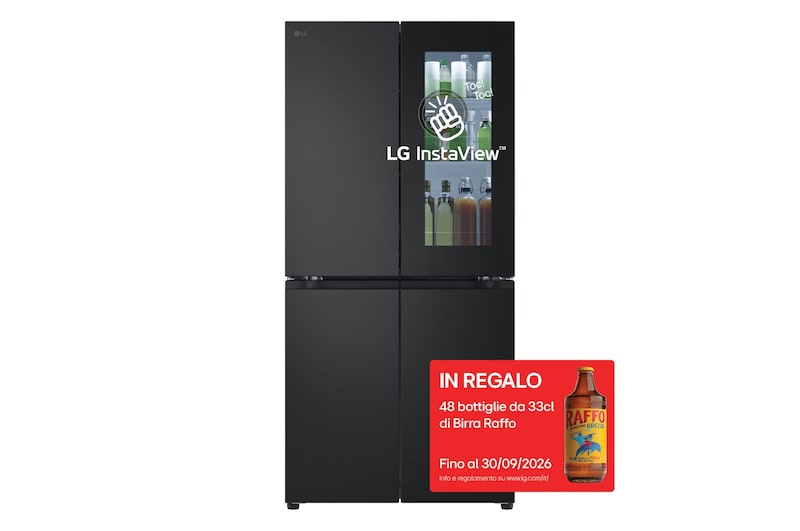 Vista frontale di Frigorifero Multidoor InstaView Slim | Classe E, 530L | Wi-Fi, Linear Cooling, Total No frost | Essence Matte Black GMV860EPDE