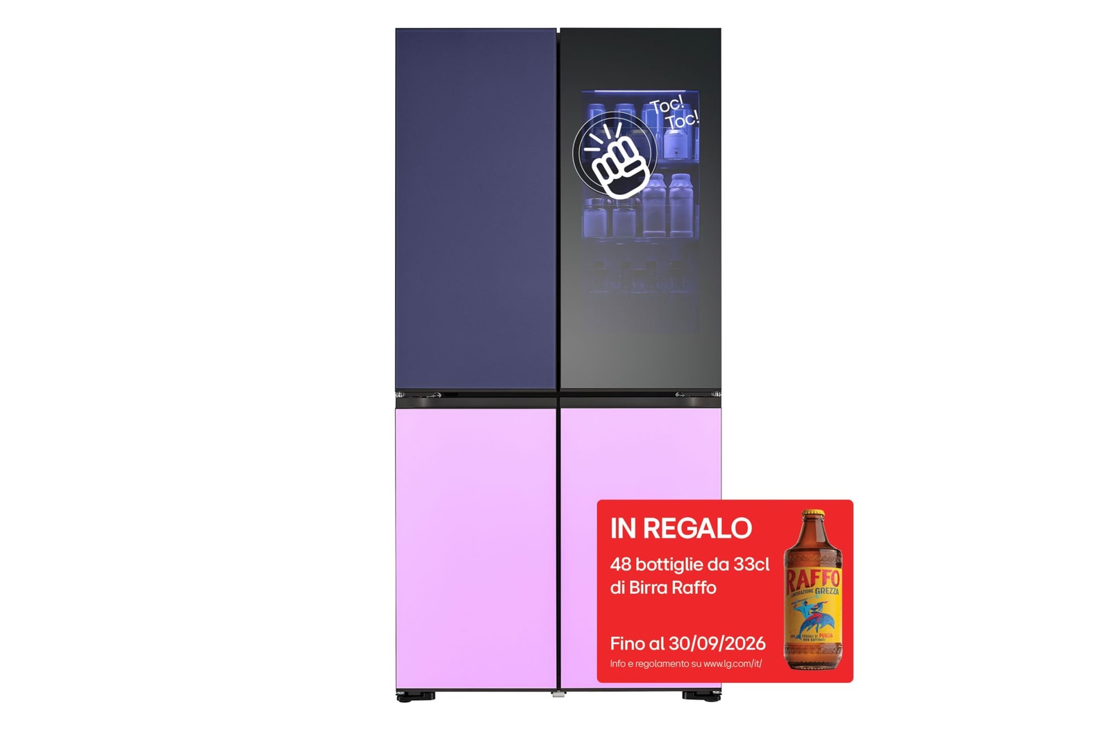 Vista frontale di Frigorifero MoodUP Multidoor InstaView | Classe E, 617L | Porte colorate personalizzabili, Wi-Fi, Linear Cooling, No frost GMV960NNME