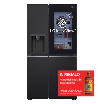 Vista frontale di Frigorifero Side-by-Side InstaView | Classe E, 635L | Wi-Fi, Dispenser con allaccio, Fresh Balancer, No frost | Nero opaco GSGV80EPLL