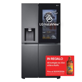 Vista frontale di Frigorifero Side-by-Side InstaView Door-in-Door | Classe E, 635L | Wi-Fi, Dispenser senza allaccio, UVnano, No frost | Nero GSXV91MCAE