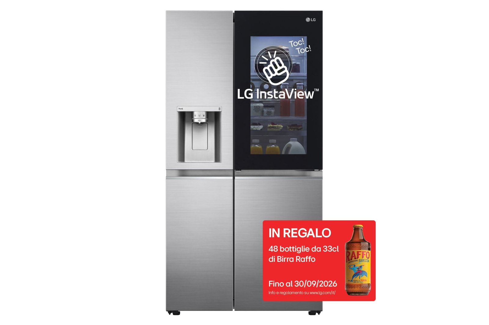 Vista frontale di Frigorifero Side-by-Side InstaView Door-in-Door | Classe E, 635L | Wi-Fi, Dispenser senza allaccio, UVnano, No frost | Inox GSXV91PZAE