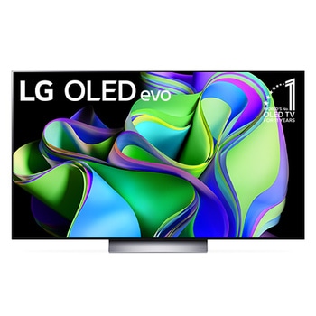 Front view with LG OLED evo and 10 Years World No.1 OLED Emblem on screen.