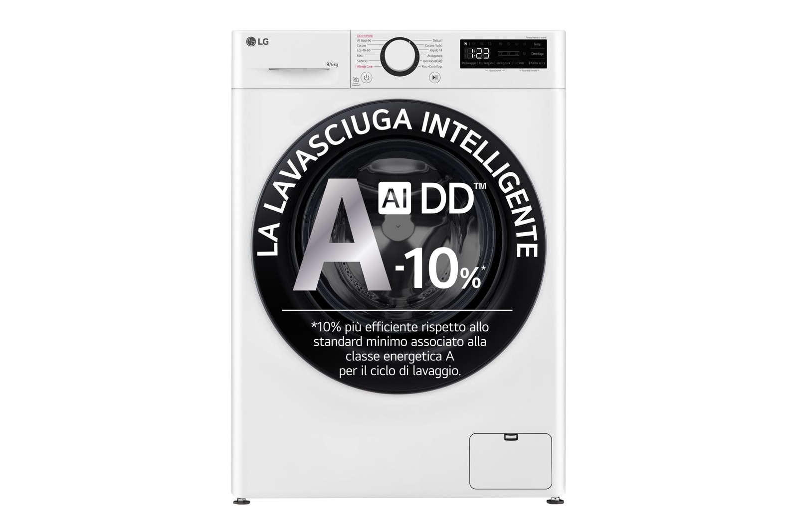 Foto frontale della lavasciuga LG D4R3009NSWB