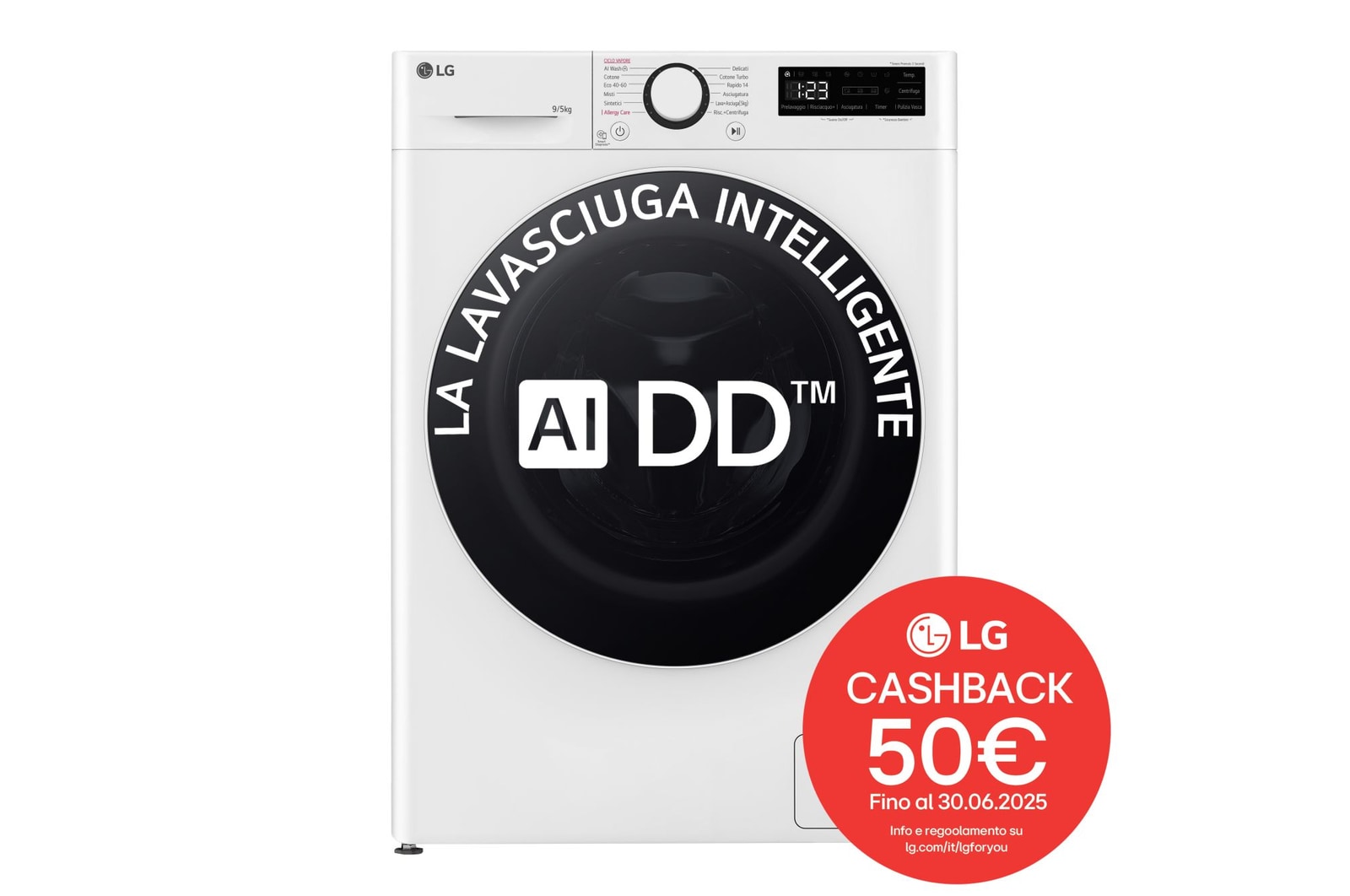 Foto frontale della lavasciuga LG D2R5S09TSWW