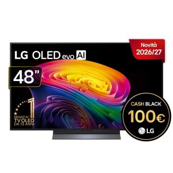 Vista frontale di TV 48 pollici LG OLED evo AI C6 4K Smart TV 2026 OLED48C65LA