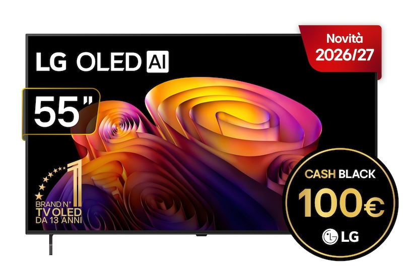 Vista frontale di TV 55 pollici LG OLED AI B6E 4K Smart TV 2026 OLED55B6ELC