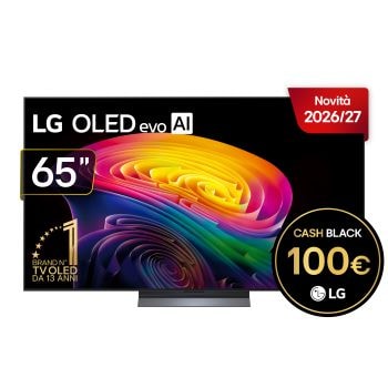 Vista frontale di TV 65 pollici LG OLED evo AI C6 4K Smart TV 2026 OLED65C65LA