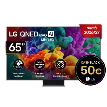 Vista frontale di TV 65 pollici LG QNED evo AI MiniLED QNED87B 4K Smart TV 2026 65QNED87B6A