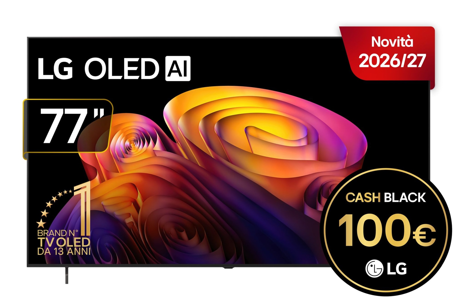 Vista frontale di TV 77 pollici LG OLED AI B6E 4K Smart TV 2026 OLED77B6ELC