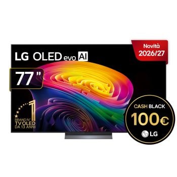 Vista frontale di TV 77 pollici LG OLED evo AI C6 Pro 4K Smart TV 2026 OLED77C66LB