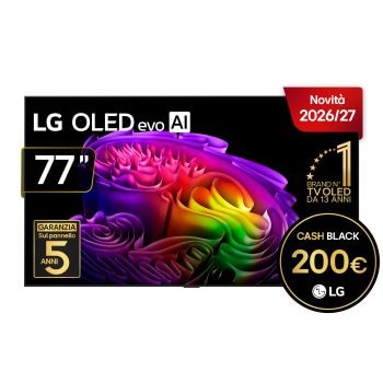 Vista frontale di TV 77 pollici LG OLED evo AI G6 4K Smart TV 2026 OLED77G64LW