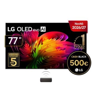 Vista frontale di Wallpaper TV 77 pollici LG OLED evo AI W6 True Wireless 4K Smart TV 2026 OLED77W69LA