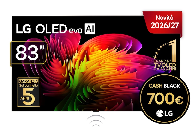 Vista frontale di Wallpaper TV 83 pollici LG OLED evo AI W6 True Wireless 4K Smart TV 2026 OLED83W69LA