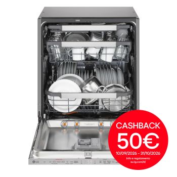 Vista frontale di Lavastoviglie a scomparsa totale | QuadWash Serie 5, Classe A -20% 43dB | 14 coperti, Vapore, Info Light | Noble Steel DB597TXSN