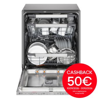 Vista frontale di Lavastoviglie a scomparsa totale | QuadWash Serie 5, Classe A -20% 43dB | 14 coperti, Vapore, Info Light | Noble Steel DB597TXSW