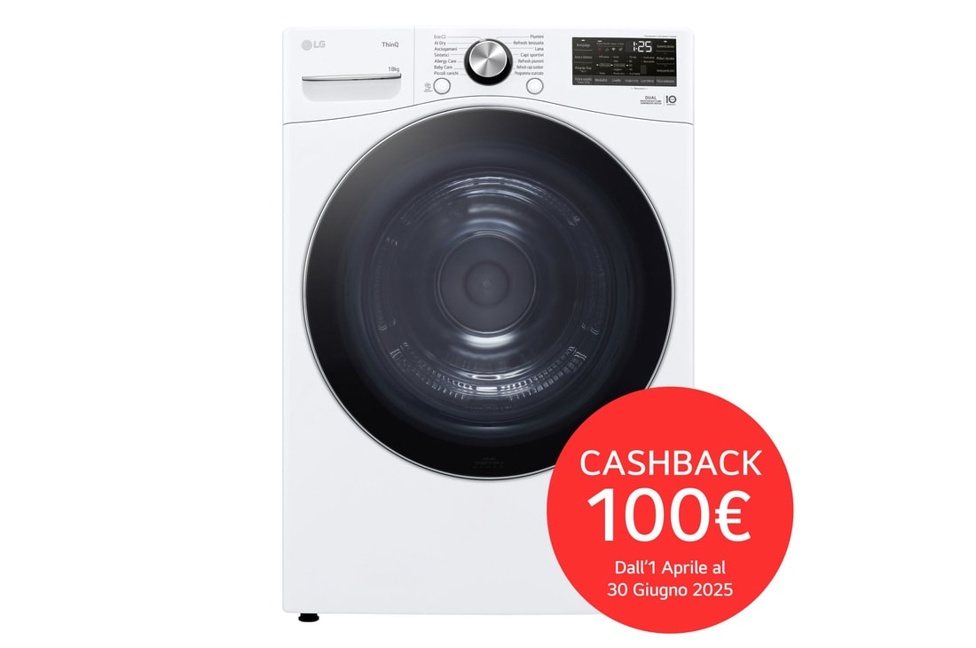 Immagine frontale dell'asciugatrice LG RH18U8AVCW 18kg