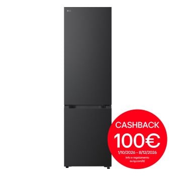 Vista frontale di Frigorifero combinato Fit & Max 60cm, Classe A, 375L, AI Inverter, Black Steel GBBS726AEV