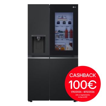 Vista frontale di Frigorifero Side-by-Side InstaView | Classe E, 635L | Wi-Fi, Dispenser senza allaccio, Fresh Balancer, No frost | Nero opaco GSGV81EPLL