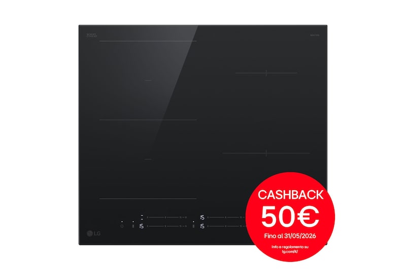 Vista frontale di Piano cottura induzione 60cm | Potenza 2,5 ~ 7,4kW | 4 zone, 1 flex, Controlli slide indipendenti, Wi-Fi | Nero Schott CBIZ2435B