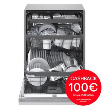 Vista frontale di Lavastoviglie a scomparsa totale | QuadWash Serie 3, Classe A 44dB | 14 coperti,Vapore, Info Light,Cerniere sliding | Acciaio DB375TXSW