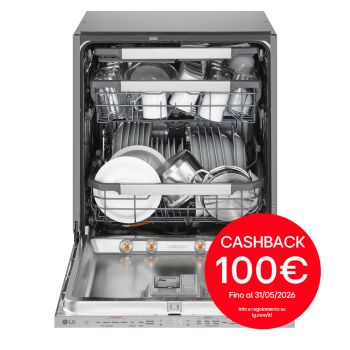 Vista frontale di Lavastoviglie a scomparsa totale | QuadWash Serie 5, Classe A -20% 43dB | 14 coperti, Vapore, Info Light | Noble Steel DB597TXSN