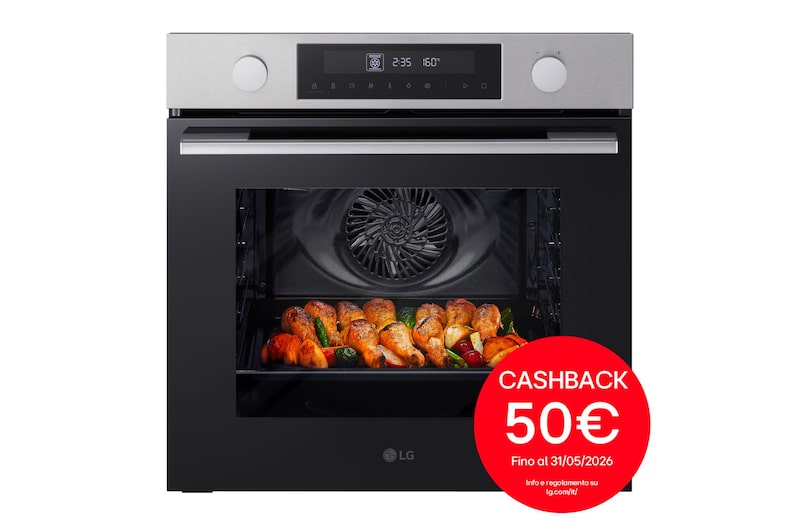 Vista frontale di Forno 72L Classe A | 11 modalità di cottura, Frittura ad aria, Modalità pizza, Lievitazione, Pulizia pirolitica | Acciaio WS5D7230S