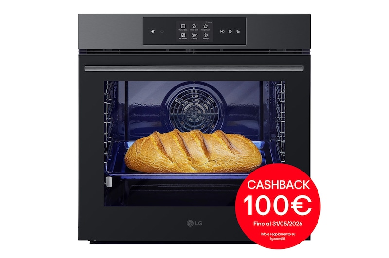 Vista frontale di Forno a vapore InstaView | 76L Classe A++ | Blue EasyClean, Air Fry, Air Sous Vide, Pizza 300°C, Display 4,3", Wi-Fi | Nero WSED7665B