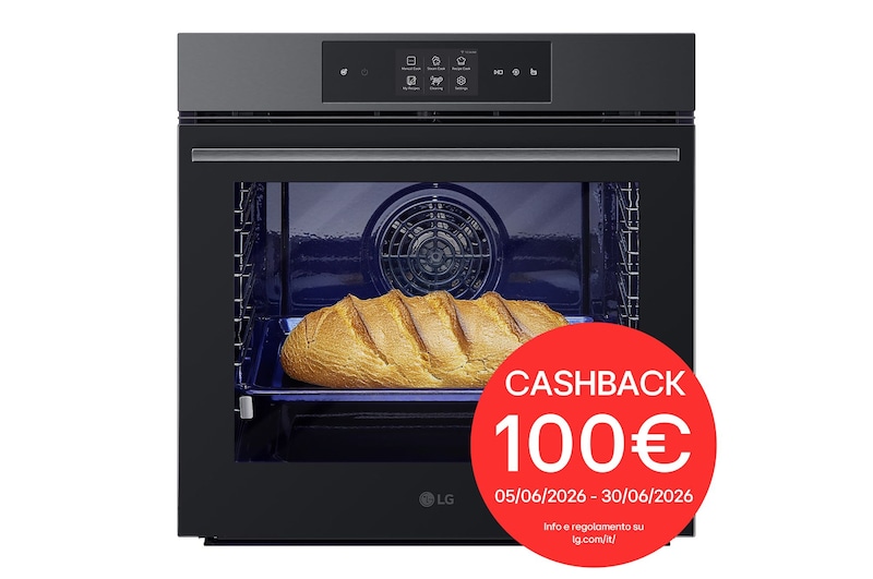 Vista frontale di Forno a vapore InstaView | 76L Classe A++ | Blue EasyClean, Air Fry, Air Sous Vide, Pizza 300°C, Display 4,3", Wi-Fi | Nero WSED7665B