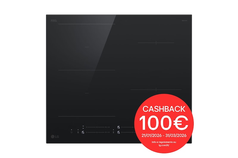 Foto frontale del piano cottura LG CBIZ2435B con bollo cashback 100€