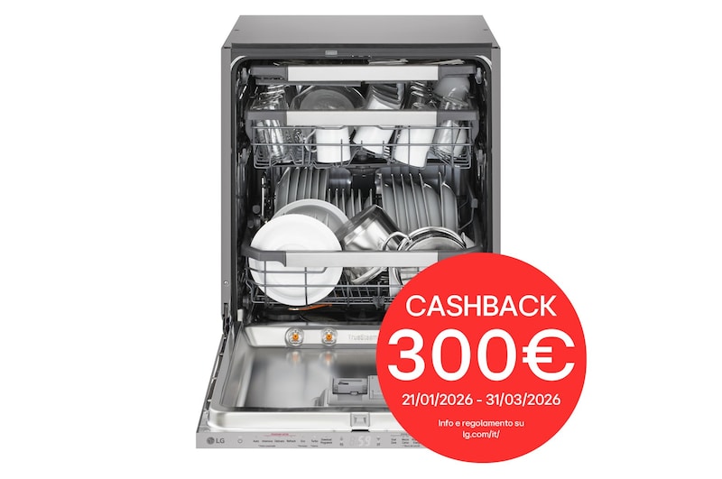 Foto frontale della lavastoviglie LG DB597TXSN con cashback
