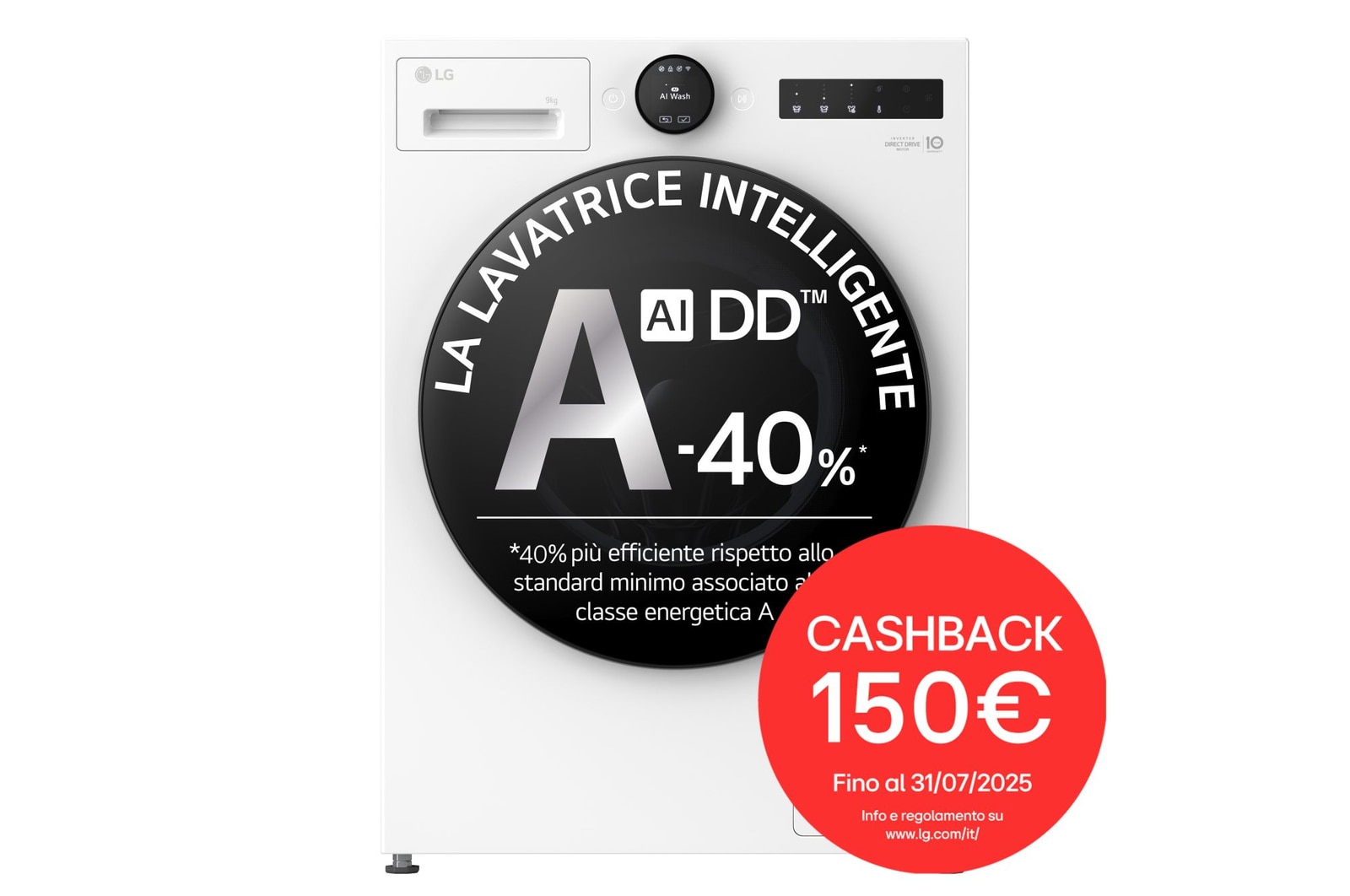 Immagine frontale della lavatrice LG F4X7009TWB serie X7 classe A-40%