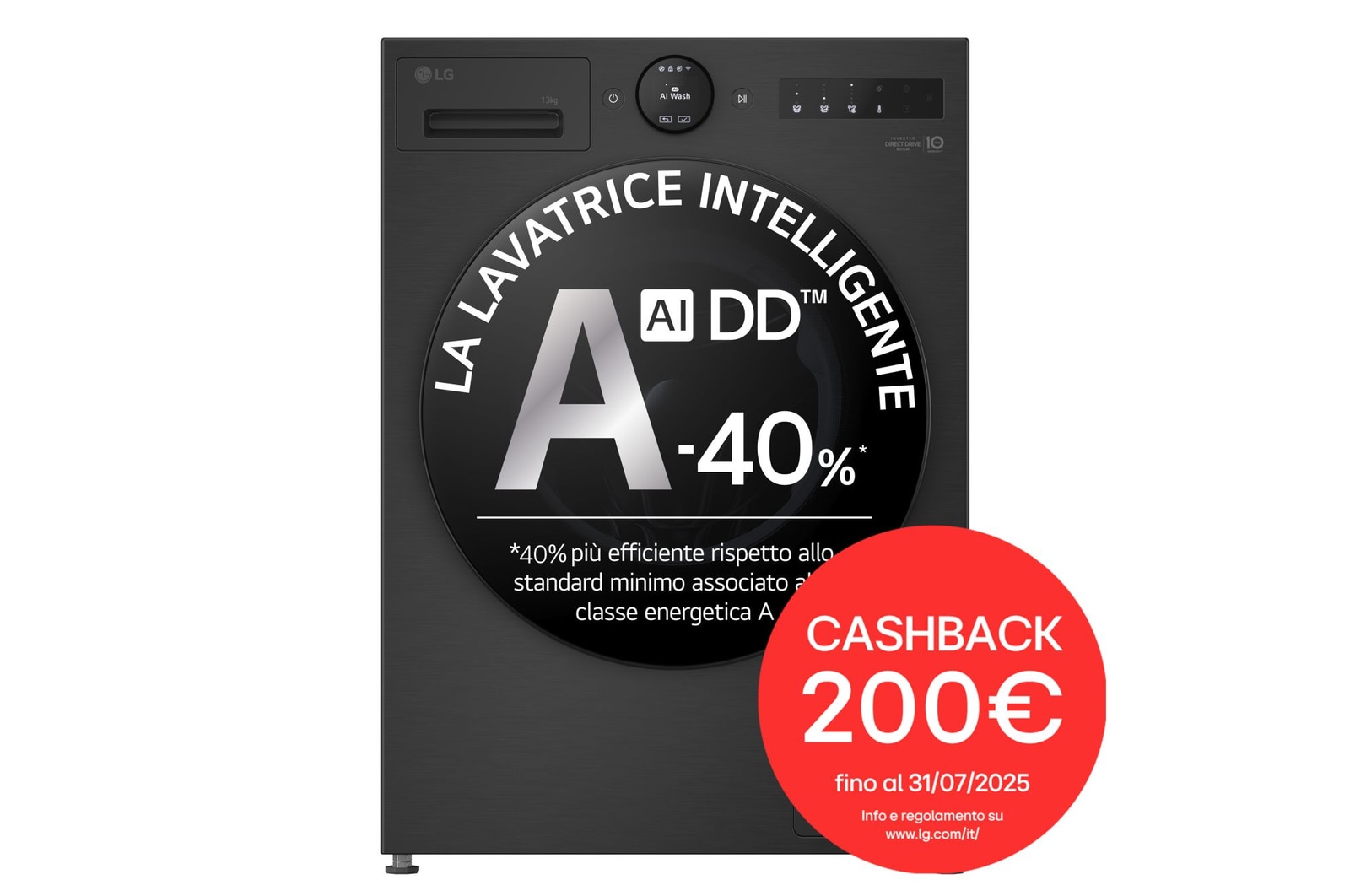 Immagine frontale della lavatrice LG F4X70013TBB serie X7 classe A-40%