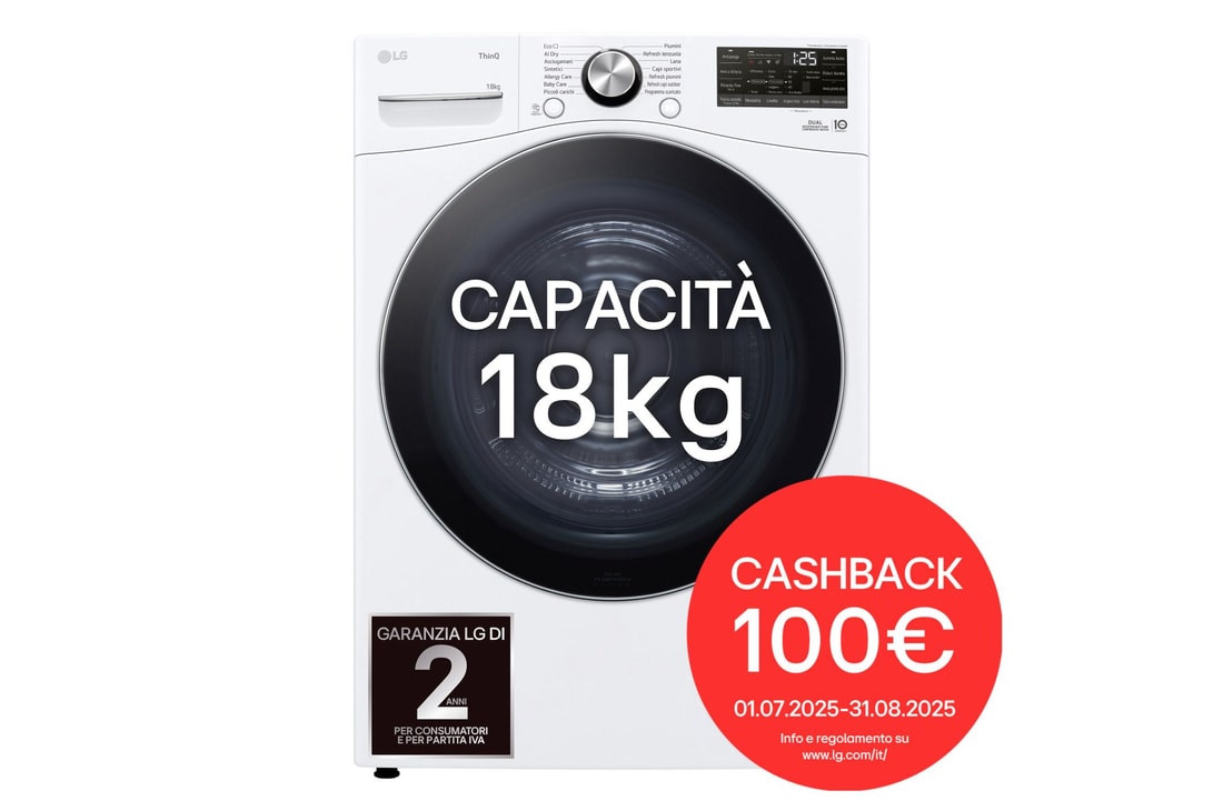 Immagine frontale dell'asciugatrice LG RH18U8AVCW 18kg
