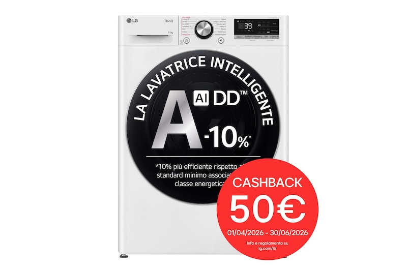 Vista frontale di Lavatrice 11kg AI DD™ | Serie R7 Classe A-10% | 1400 giri, TurboWash 360, Vapore su 7 programmi, Wi-Fi | White F4R7011TSWC