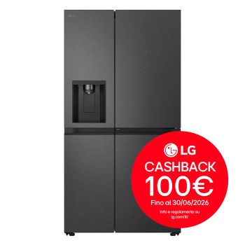 Vista frontale di Frigorifero Side-by-Side Door-in-Door | Classe E, 638L | Dispenser di acqua e ghiaccio con allaccio | No frost | Matte black GSJC40EPPE