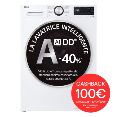 Lavatrice smart 11kg | Serie X5 Classe A-40% | 1400 giri, Wi-Fi, 6 Motion Direct Drive, Allergy Care, Direct Drive | White - F4NX5011TLC | LG IT