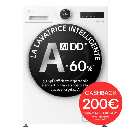 Lavatrice 9kg Next AI DD™ | Serie X9 Classe A-60% | 1400 giri, Easy Circle Control, Wi-Fi, AI Wash, Vapore antipiega | Ivory White - F4X9009TWCE | LG IT