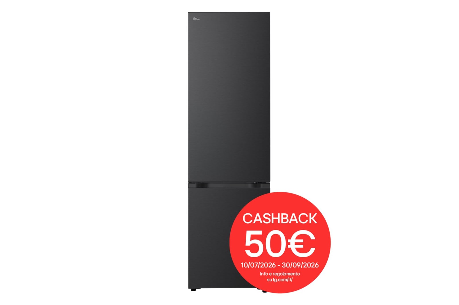 Vista frontale di Frigorifero combinato Fit & Max 60 cm | Classe B, 375L | AI Inverter, Wi-Fi, Metal Fresh, Door Cooling, Total No Frost | Black Steel GBBS726BEV