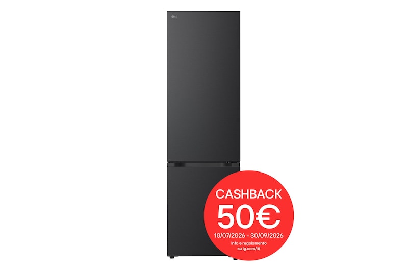 Vista frontale di Frigorifero combinato Fit & Max 60 cm | Classe B, 375L | AI Inverter, Wi-Fi, Metal Fresh, Door Cooling, Total No Frost | Black Steel GBBS726BEV