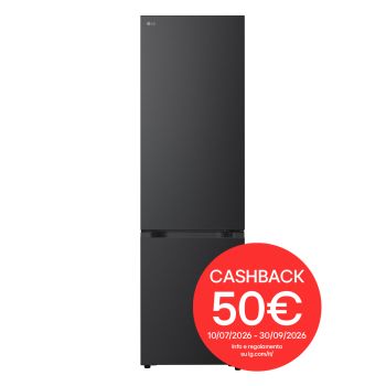Vista frontale di Frigorifero combinato Fit & Max 60 cm | Classe B, 375L | AI Inverter, Wi-Fi, Metal Fresh, Door Cooling, Total No Frost | Black Steel GBBS726BEV