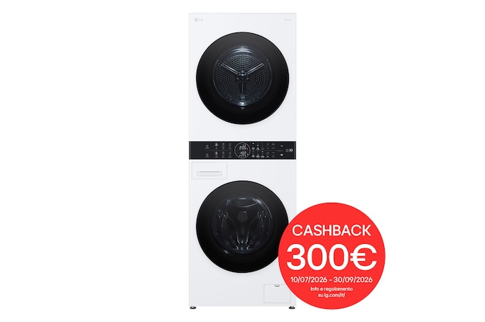 Foto frontale della washtower LG WT1210WWF con cashback